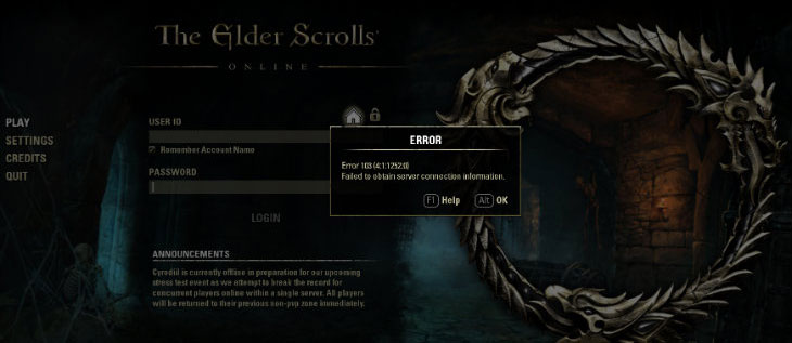 Fatal Error 6 — Elder Scrolls Online
