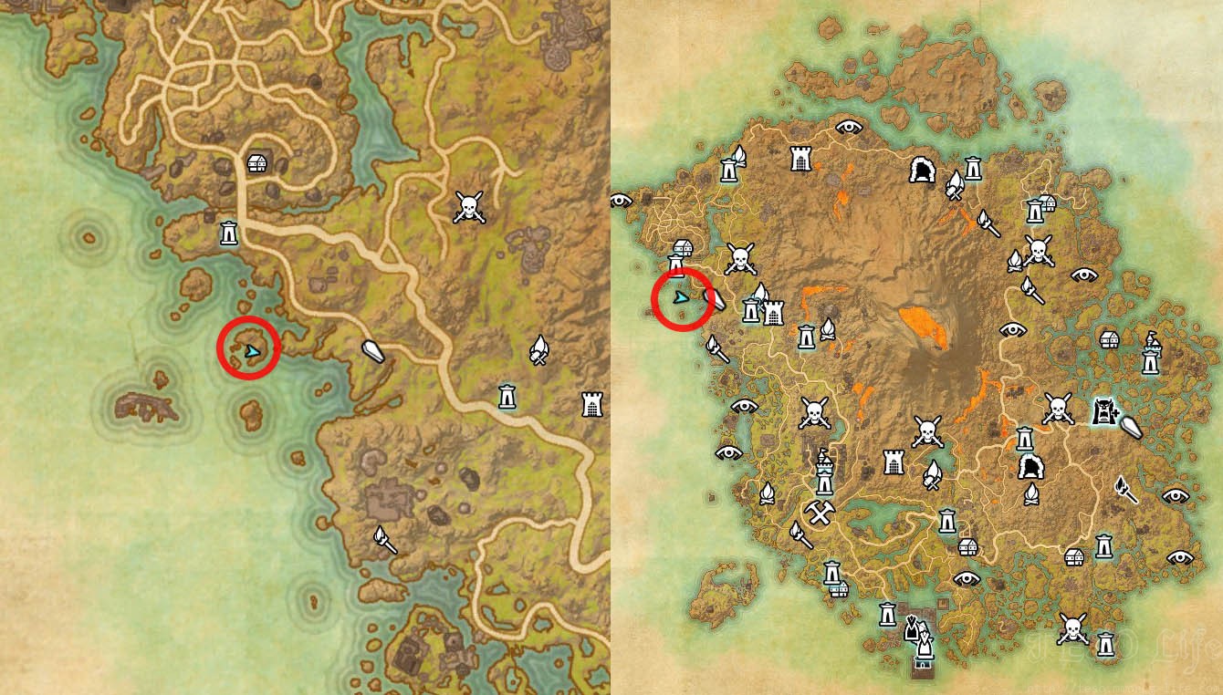 Map Location of Treasure Map 3 Vvardenfell ESO Morrowind