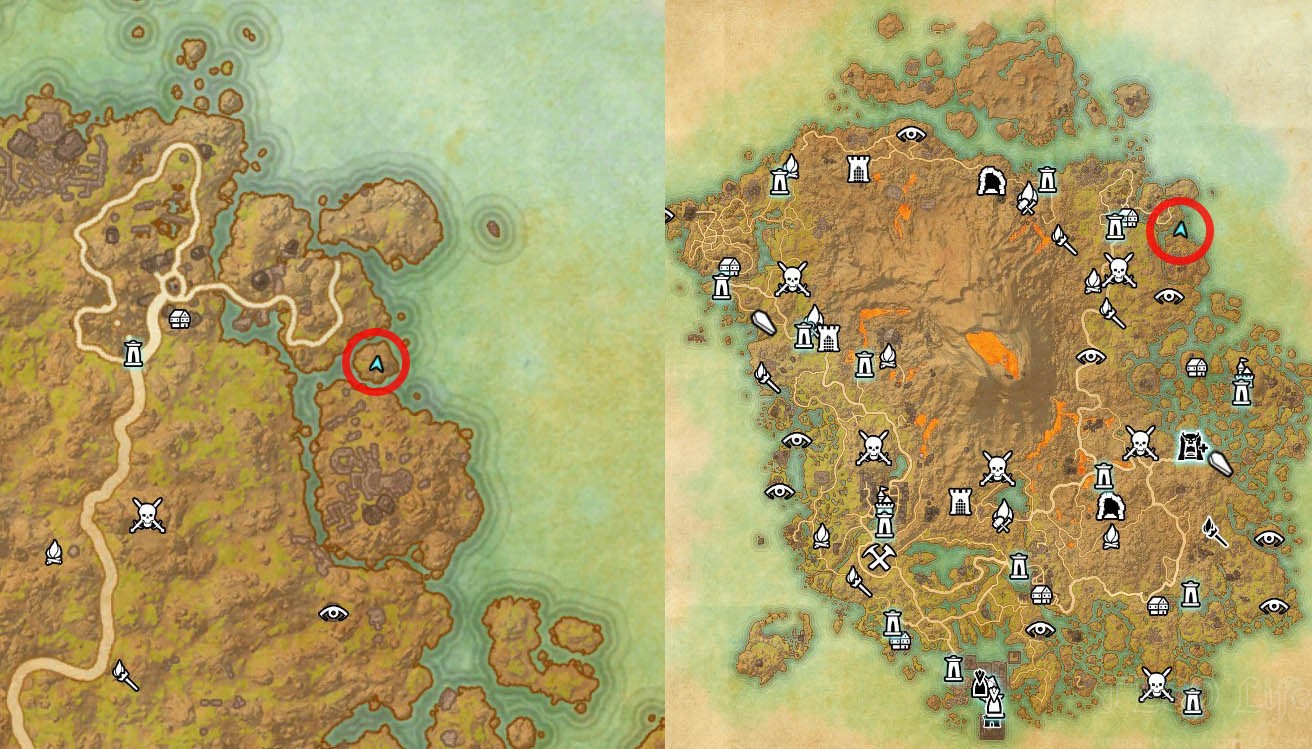 Map Location of Vvardenfell Treasure Map 2 ESO Morrowind